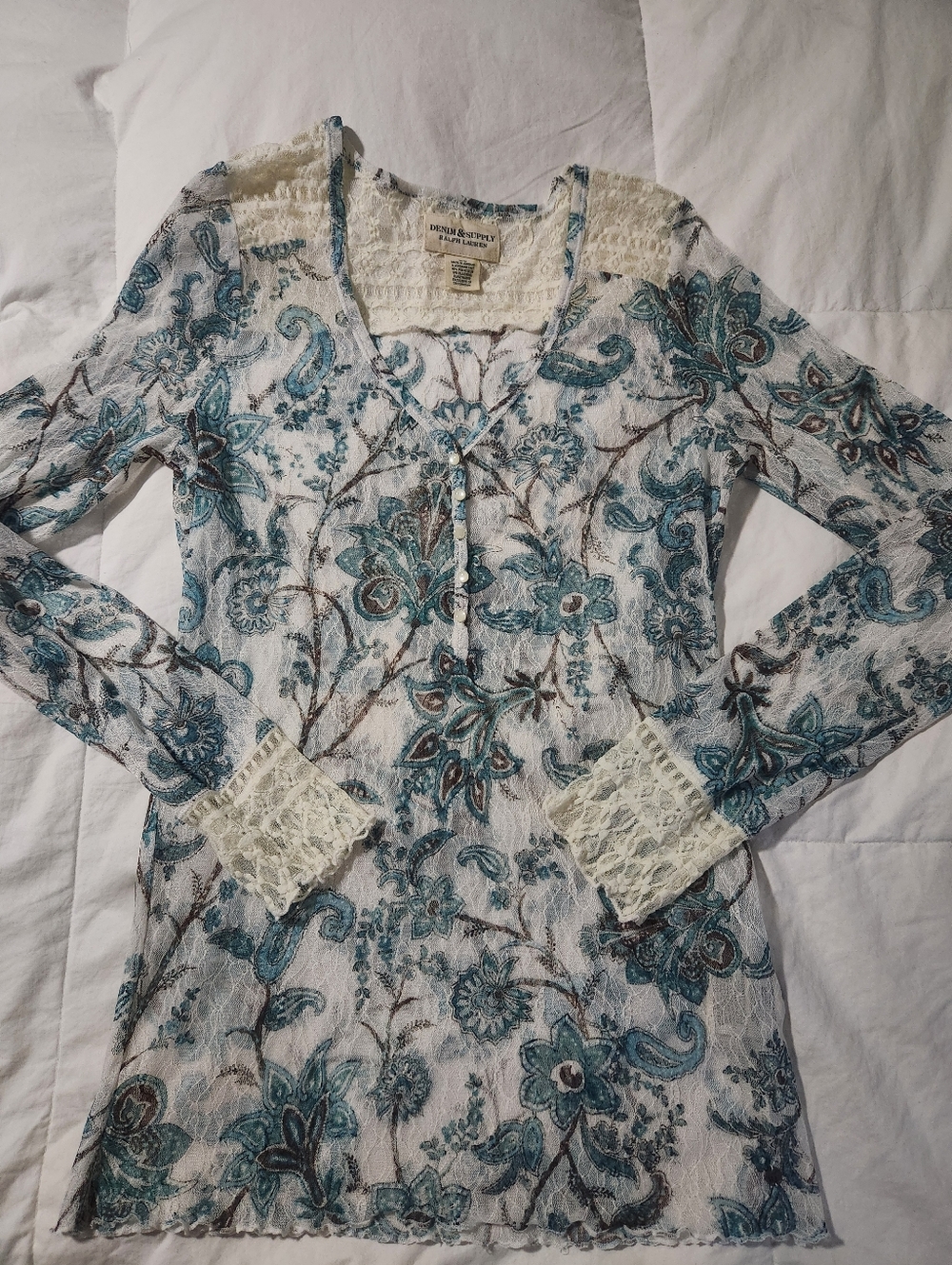 Denim & Supply Ralph Lauren Floral Paisley Mesh Lace Top Sz Med Y2K Fairy Grunge